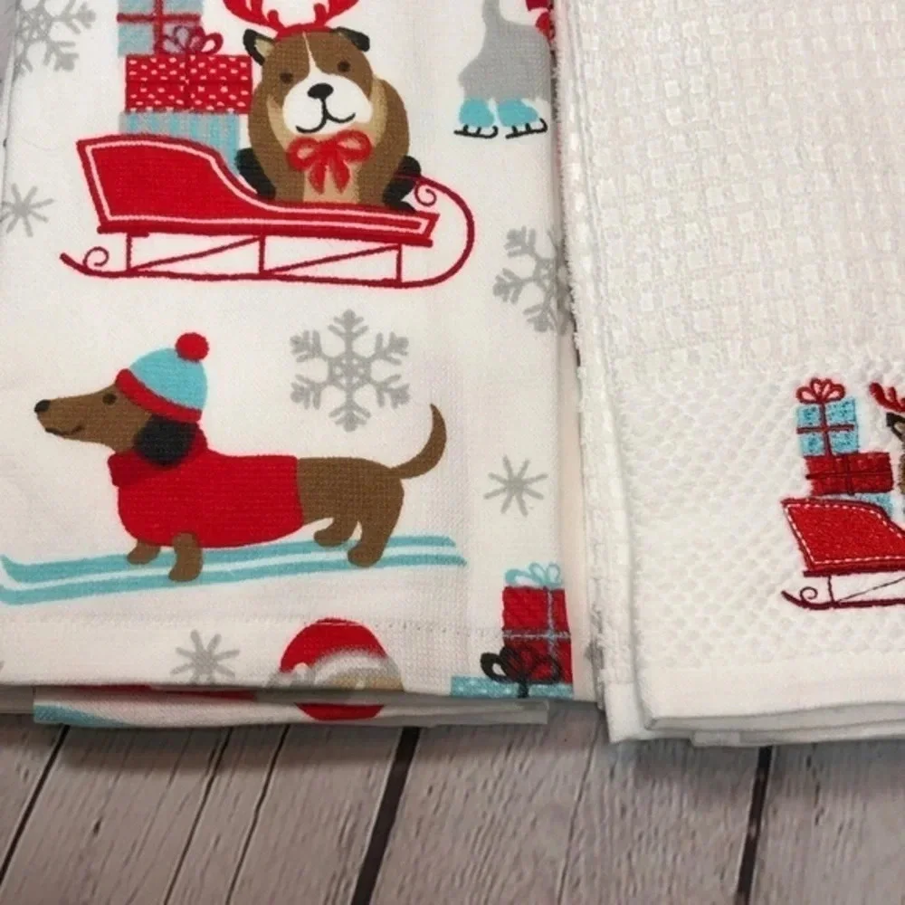 NWT Christmas kitchen towels with dachshund